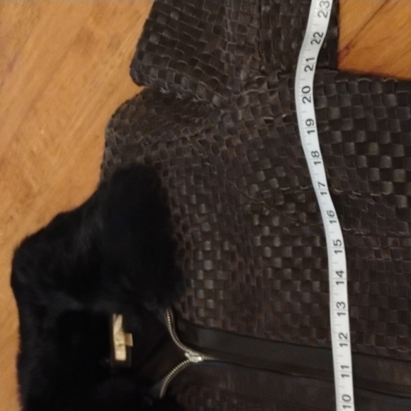 Wilson's Chocolate Brown Leather Rabbit Fur  collared  textured jacket. Size XL. - Picture 7 of 14